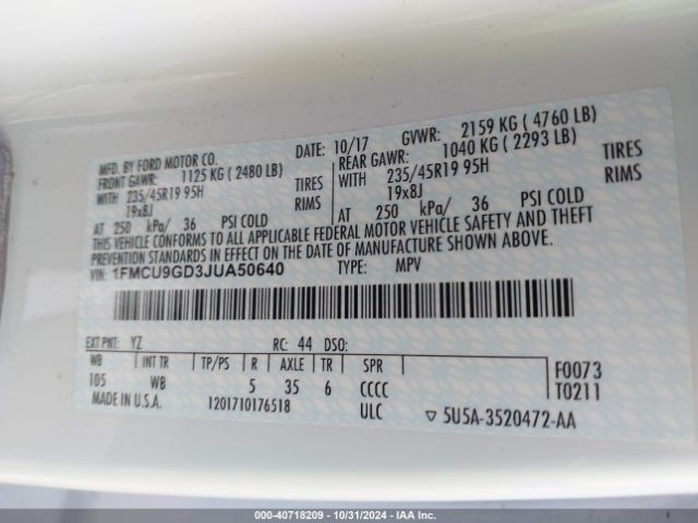 Photo 8 VIN: 1FMCU9GD3JUA50640 - FORD ESCAPE 