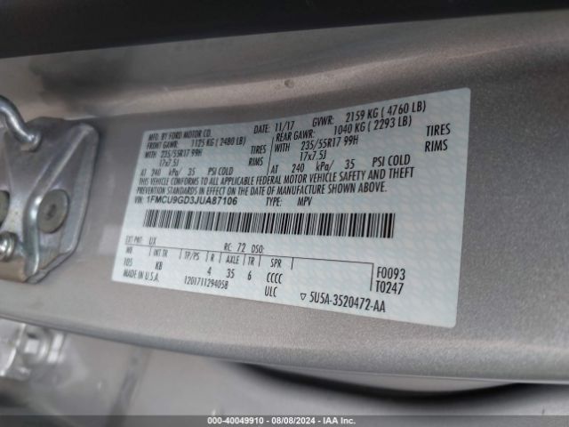 Photo 8 VIN: 1FMCU9GD3JUA87106 - FORD ESCAPE 