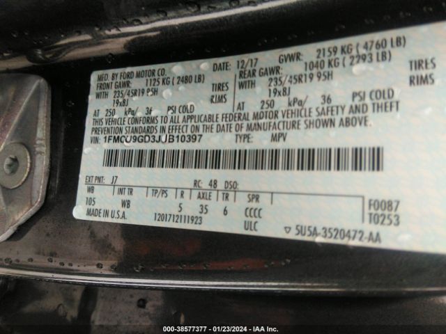 Photo 8 VIN: 1FMCU9GD3JUB10397 - FORD ESCAPE 