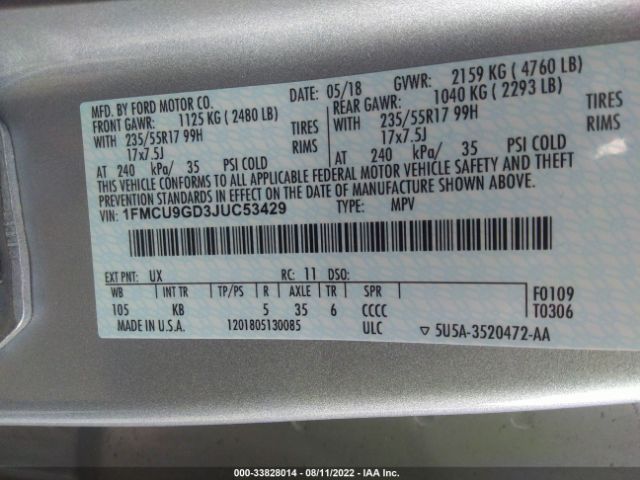 Photo 8 VIN: 1FMCU9GD3JUC53429 - FORD ESCAPE 