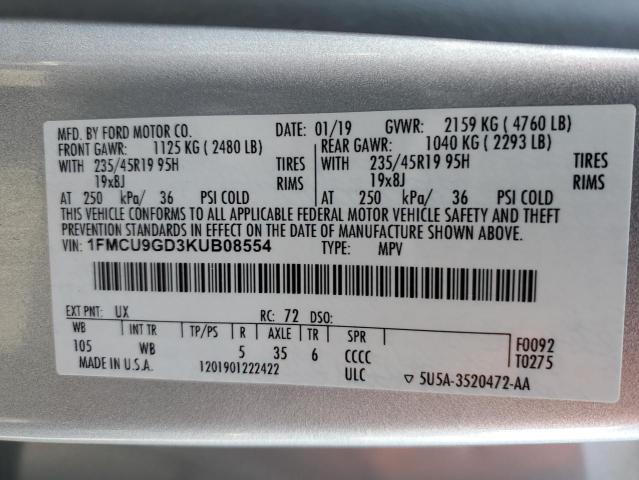 Photo 12 VIN: 1FMCU9GD3KUB08554 - FORD ESCAPE SE 