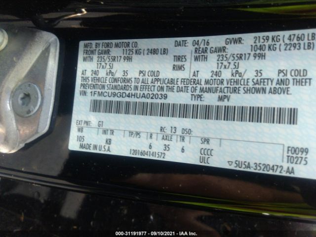 Photo 8 VIN: 1FMCU9GD4HUA02039 - FORD ESCAPE 