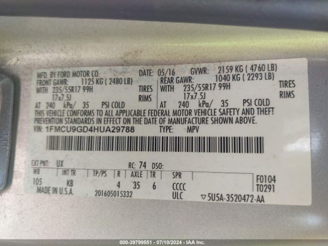 Photo 8 VIN: 1FMCU9GD4HUA29788 - FORD ESCAPE 