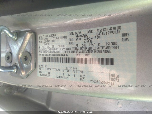 Photo 8 VIN: 1FMCU9GD4HUA84306 - FORD ESCAPE 