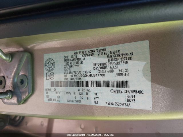 Photo 8 VIN: 1FMCU9GD4HUB17708 - FORD ESCAPE 