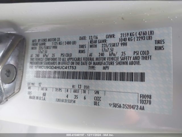 Photo 8 VIN: 1FMCU9GD4HUC41753 - FORD ESCAPE 