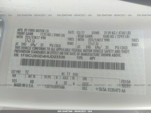 Photo 8 VIN: 1FMCU9GD4HUD23336 - FORD ESCAPE 