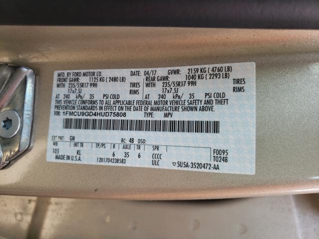 Photo 9 VIN: 1FMCU9GD4HUD75808 - FORD ESCAPE SE 