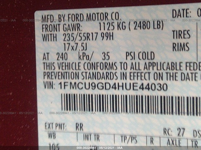 Photo 8 VIN: 1FMCU9GD4HUE44030 - FORD ESCAPE 