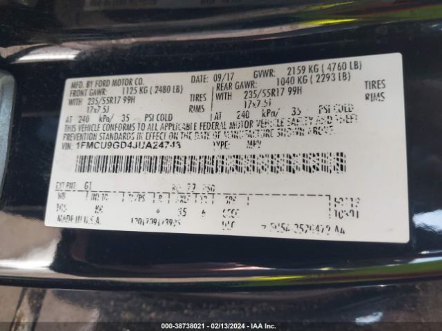 Photo 8 VIN: 1FMCU9GD4JUA24743 - FORD ESCAPE 