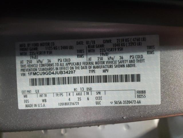 Photo 9 VIN: 1FMCU9GD4JUB34207 - FORD ESCAPE SE 