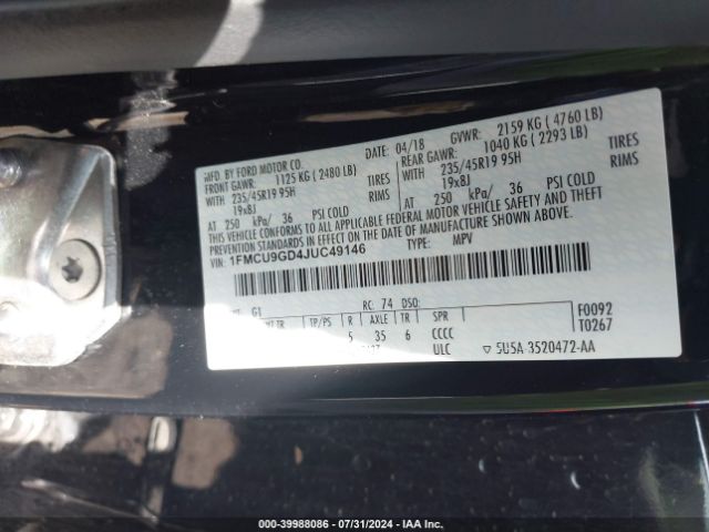 Photo 8 VIN: 1FMCU9GD4JUC49146 - FORD ESCAPE 