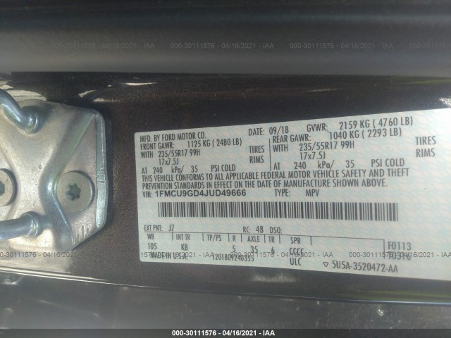 Photo 8 VIN: 1FMCU9GD4JUD49666 - FORD ESCAPE 