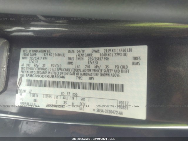 Photo 8 VIN: 1FMCU9GD4KUB80346 - FORD ESCAPE 