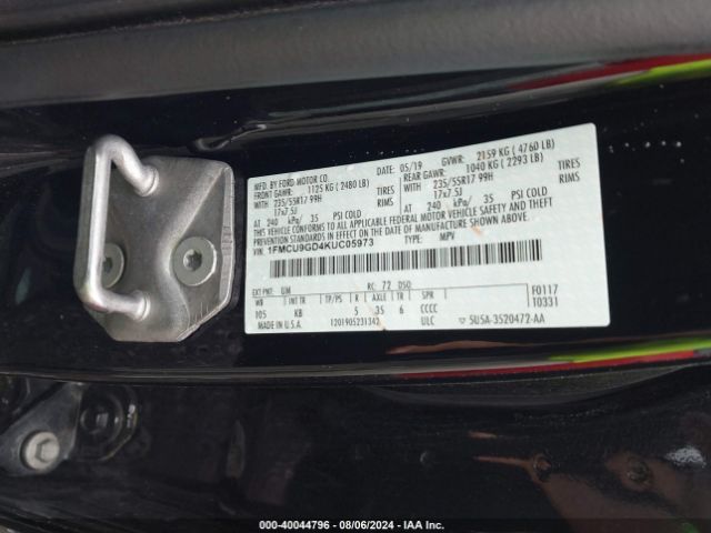 Photo 8 VIN: 1FMCU9GD4KUC05973 - FORD ESCAPE 