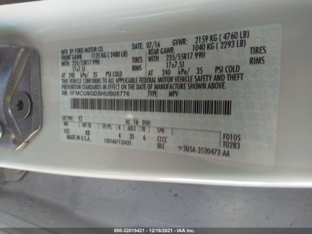 Photo 8 VIN: 1FMCU9GD5HUB05776 - FORD ESCAPE 