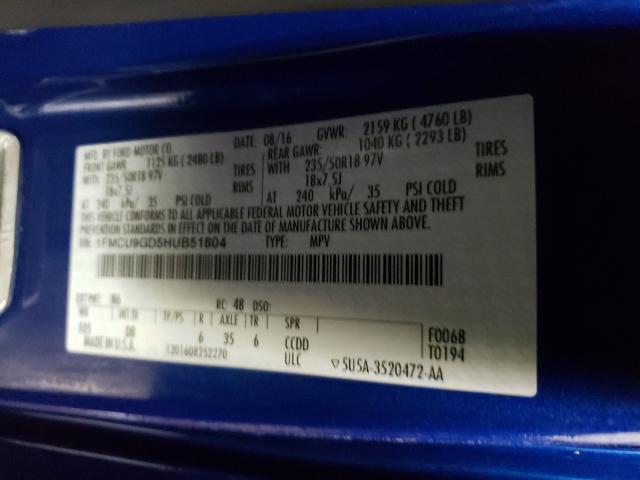 Photo 9 VIN: 1FMCU9GD5HUB51804 - FORD ESCAPE SE 