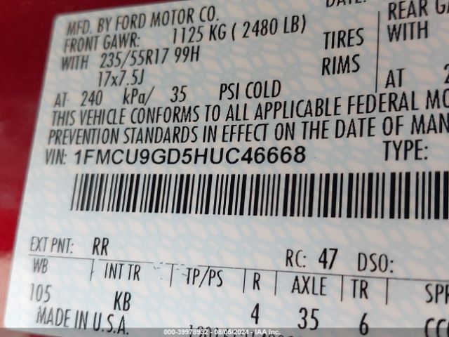 Photo 8 VIN: 1FMCU9GD5HUC46668 - FORD ESCAPE 