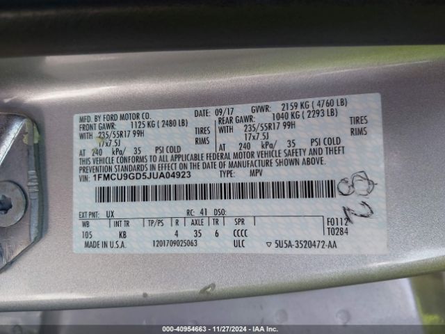 Photo 8 VIN: 1FMCU9GD5JUA04923 - FORD ESCAPE 