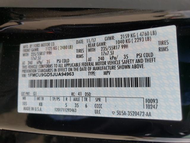 Photo 9 VIN: 1FMCU9GD5JUA94963 - FORD ESCAPE SE 