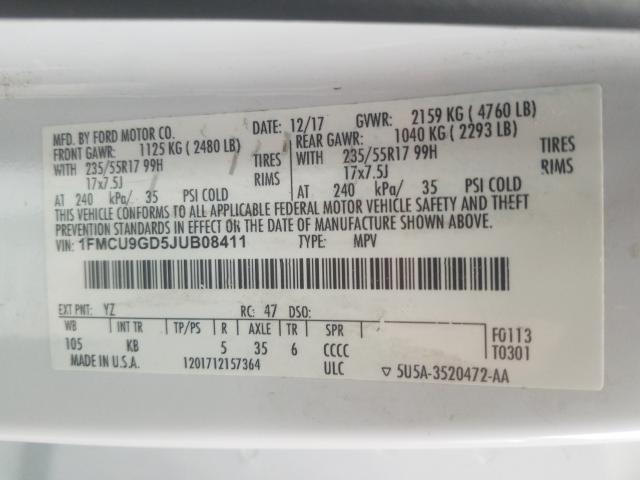 Photo 9 VIN: 1FMCU9GD5JUB08411 - FORD ESCAPE SE 