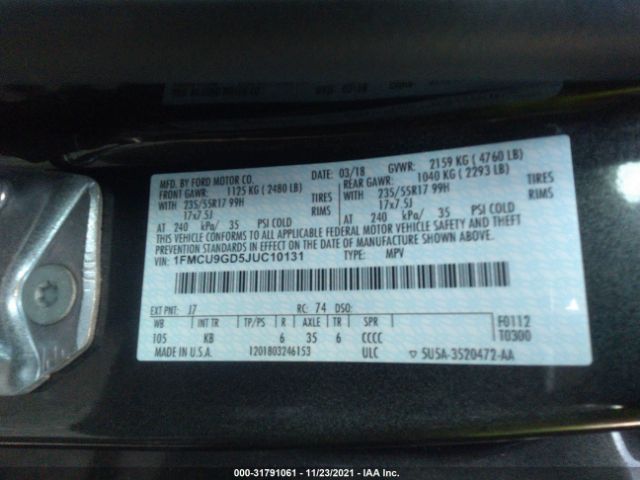 Photo 8 VIN: 1FMCU9GD5JUC10131 - FORD ESCAPE 