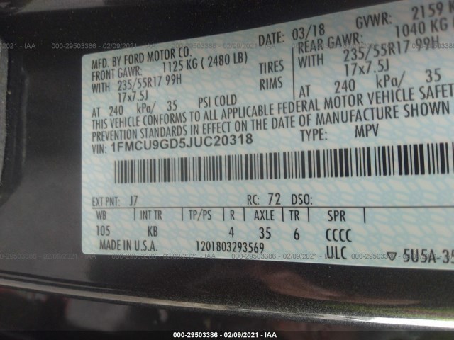 Photo 8 VIN: 1FMCU9GD5JUC20318 - FORD ESCAPE 