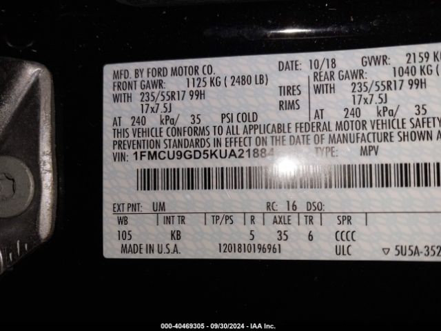 Photo 8 VIN: 1FMCU9GD5KUA21884 - FORD ESCAPE 