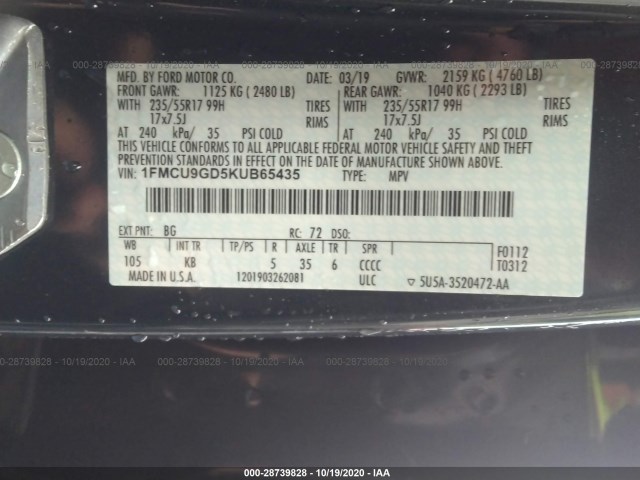 Photo 8 VIN: 1FMCU9GD5KUB65435 - FORD ESCAPE 