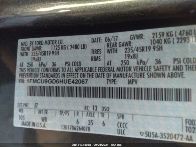 Photo 8 VIN: 1FMCU9GD6HUE42067 - FORD ESCAPE 