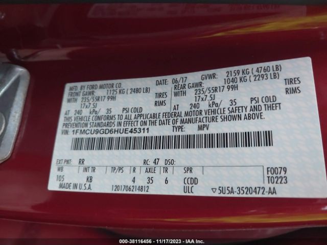 Photo 8 VIN: 1FMCU9GD6HUE45311 - FORD ESCAPE 