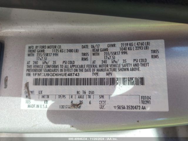 Photo 8 VIN: 1FMCU9GD6HUE48743 - FORD ESCAPE 