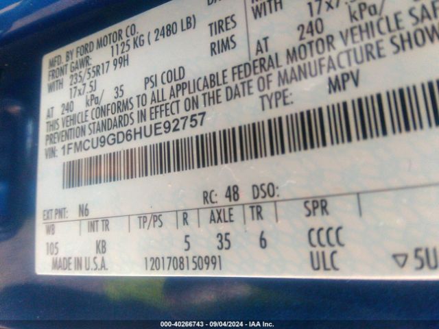 Photo 8 VIN: 1FMCU9GD6HUE92757 - FORD ESCAPE 