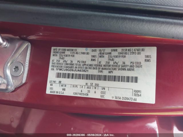 Photo 8 VIN: 1FMCU9GD6JUA63821 - FORD ESCAPE 