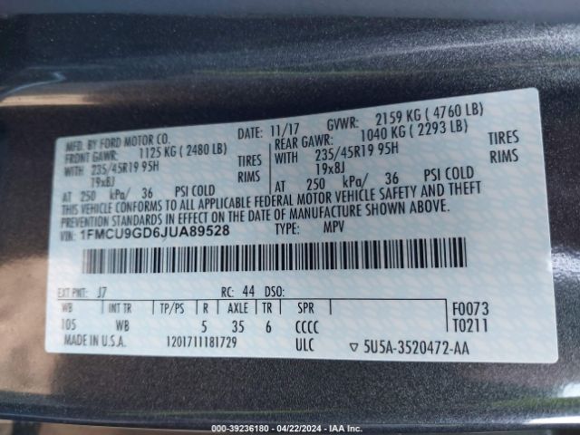 Photo 8 VIN: 1FMCU9GD6JUA89528 - FORD ESCAPE 