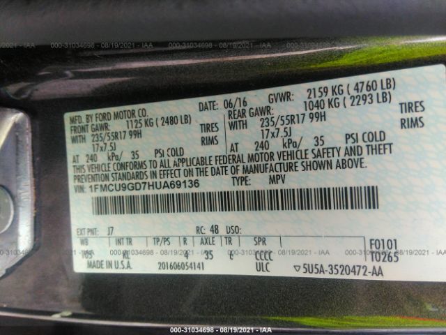 Photo 8 VIN: 1FMCU9GD7HUA69136 - FORD ESCAPE 