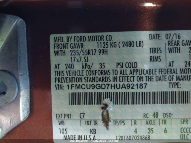 Photo 8 VIN: 1FMCU9GD7HUA92187 - FORD ESCAPE 