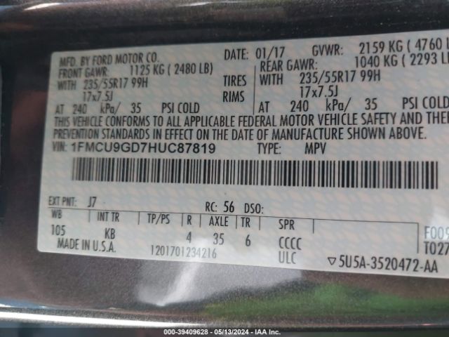 Photo 8 VIN: 1FMCU9GD7HUC87819 - FORD ESCAPE 