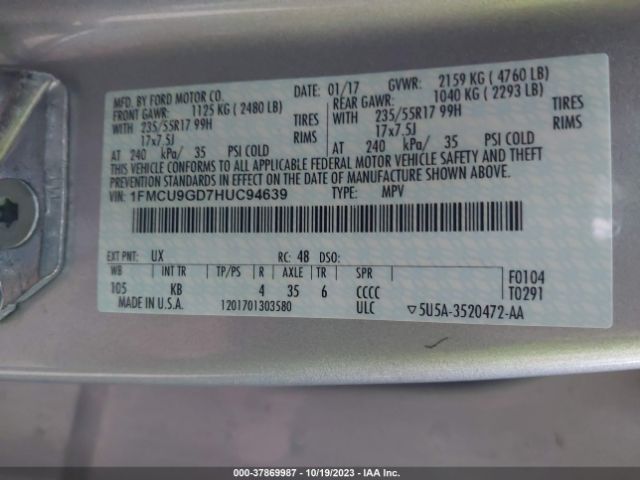 Photo 8 VIN: 1FMCU9GD7HUC94639 - FORD ESCAPE 