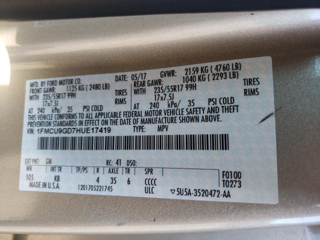 Photo 9 VIN: 1FMCU9GD7HUE17419 - FORD ESCAPE SE 