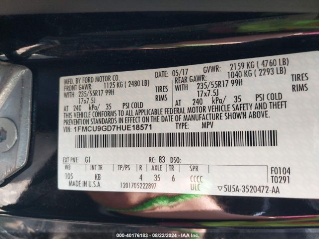 Photo 8 VIN: 1FMCU9GD7HUE18571 - FORD ESCAPE 