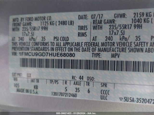 Photo 8 VIN: 1FMCU9GD7HUE68080 - FORD ESCAPE 