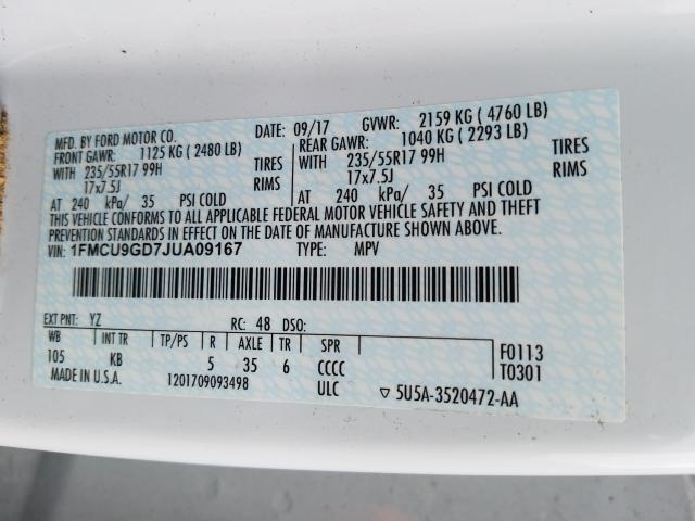 Photo 9 VIN: 1FMCU9GD7JUA09167 - FORD ESCAPE SE 