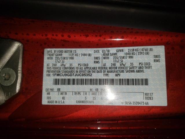 Photo 9 VIN: 1FMCU9GD7JUC05352 - FORD ESCAPE SE 