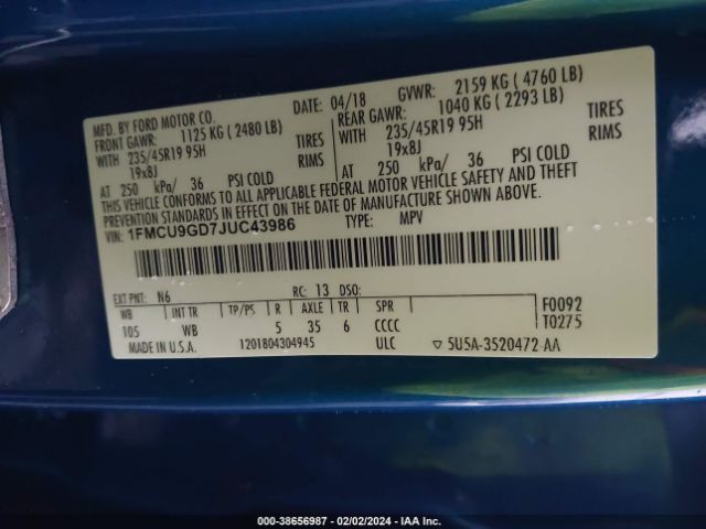 Photo 8 VIN: 1FMCU9GD7JUC43986 - FORD ESCAPE 