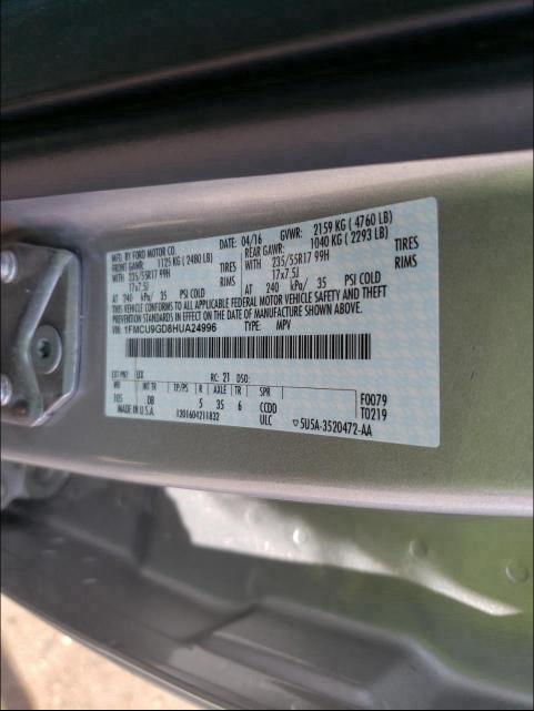 Photo 9 VIN: 1FMCU9GD8HUA24996 - FORD ESCAPE SE 