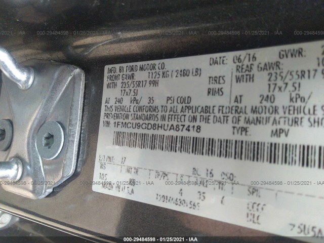 Photo 8 VIN: 1FMCU9GD8HUA87418 - FORD ESCAPE 