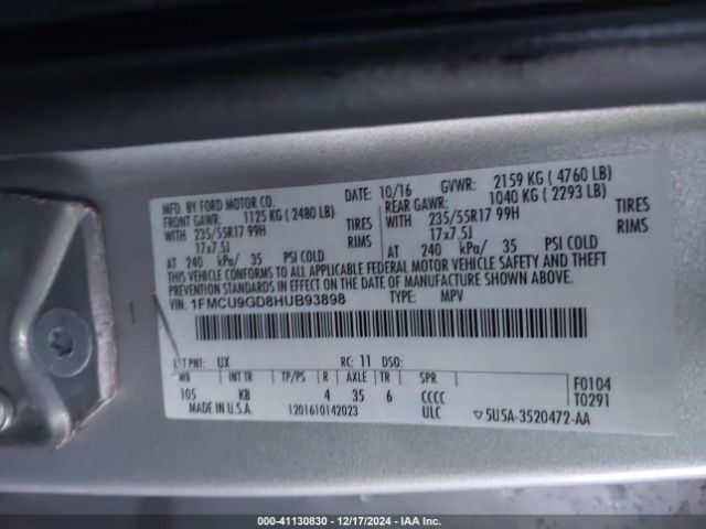 Photo 8 VIN: 1FMCU9GD8HUB93898 - FORD ESCAPE 