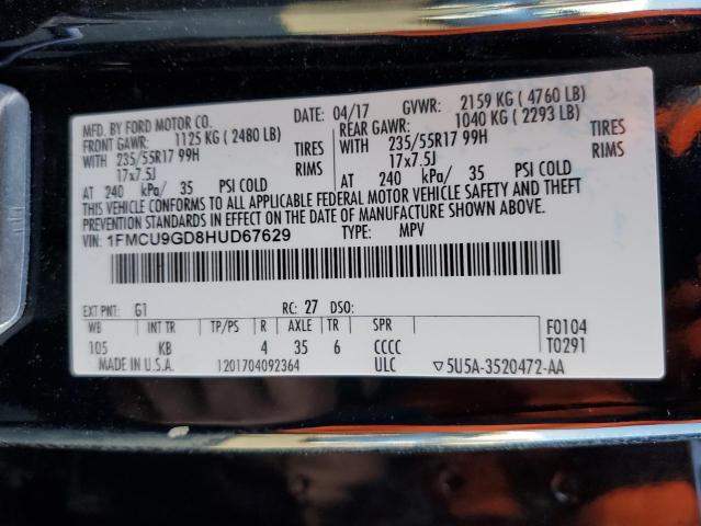 Photo 9 VIN: 1FMCU9GD8HUD67629 - FORD ESCAPE SE 