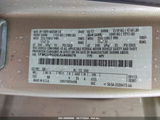 Photo 8 VIN: 1FMCU9GD8JUA68678 - FORD ESCAPE 